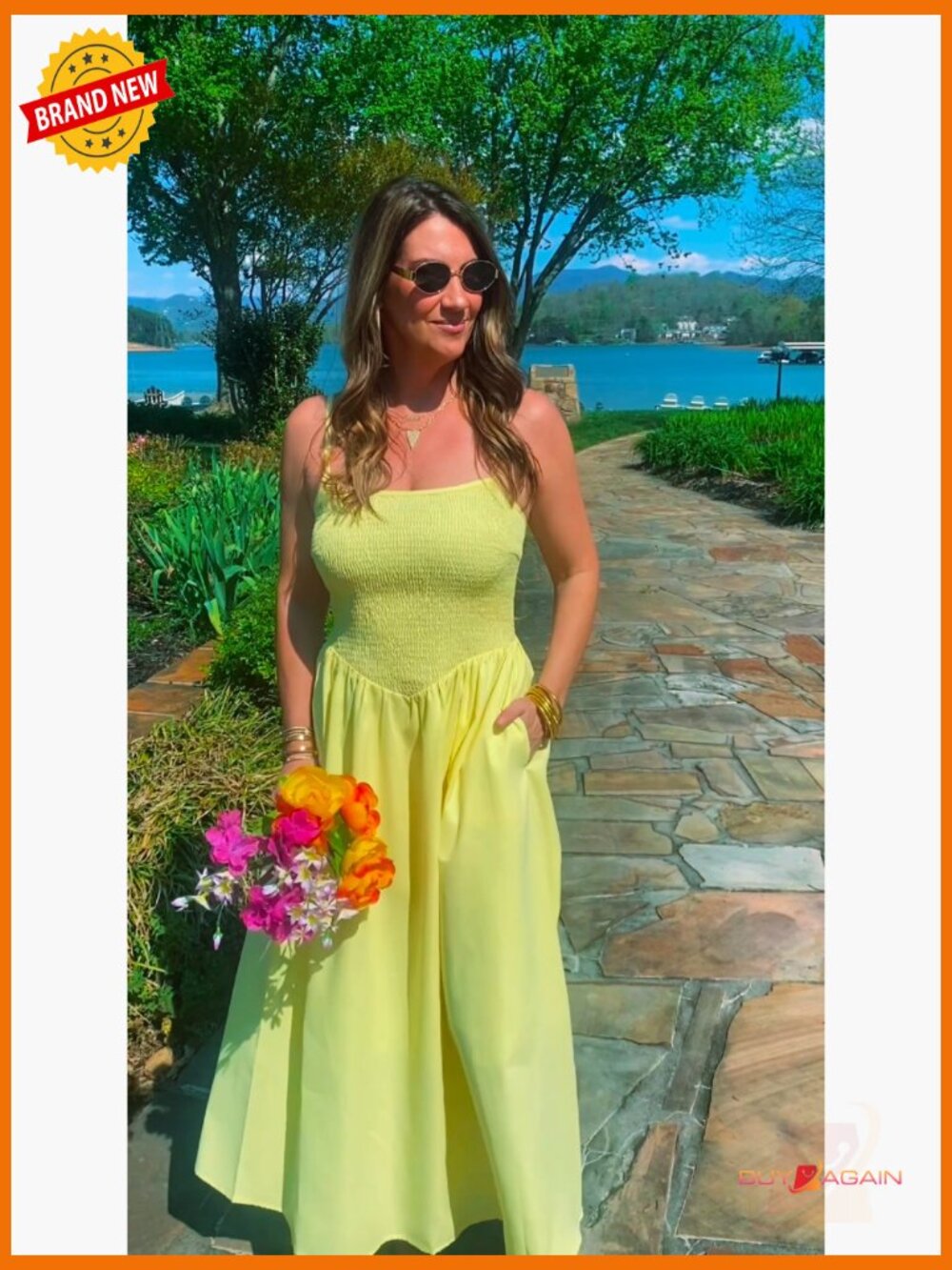 Women's Smocked Spaghetti Strap Maxi Dress A-Line Flowy Long Sundress with - Picture 6 of 7